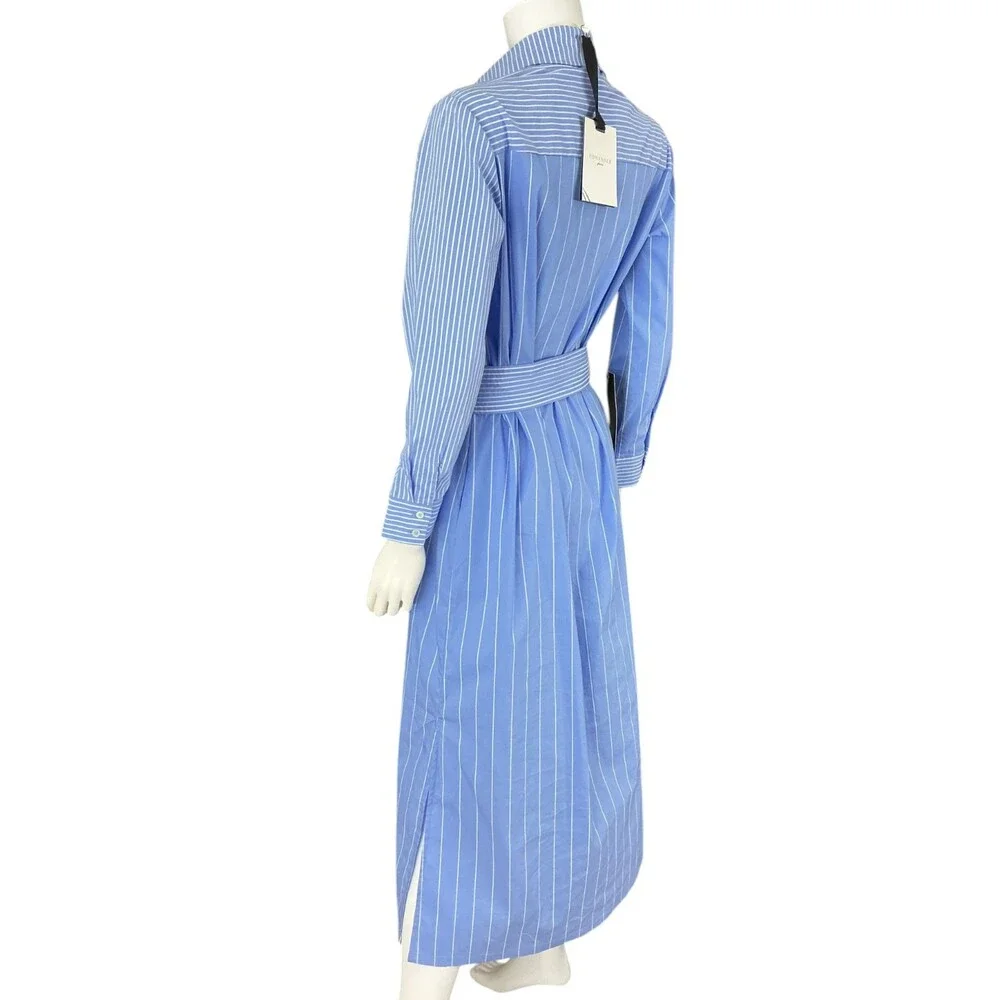 Pomander Place Chessie Stripe Maxi Shirt Dress Women's XS Blue White Belted NWT